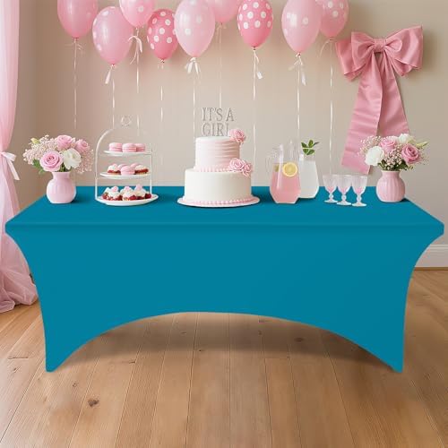 Smiry 5 Pack Spandex Table Cloth 6FT, Elastic Fitted Teal Tablecloth - Image 6