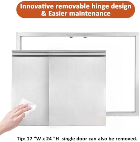 JIE JIN BBQ Access Door 35" W X 24" H Outdoor Kitchen Doors Double Doors Thickened 304 Stainless Steel Outdoor Kitchen Accessories Door for Indoor/Outdoor Kitchen Outdoor Cabinet BBQ Island - Image 5