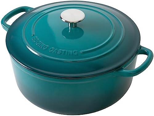 EDGING CASTING Enameled Cast Iron Dutch Oven Pot with Lid for Bread Baking, Cooking, Round Bread Oven Dual Handles, 7 Quart, Darkcyan - Image 4