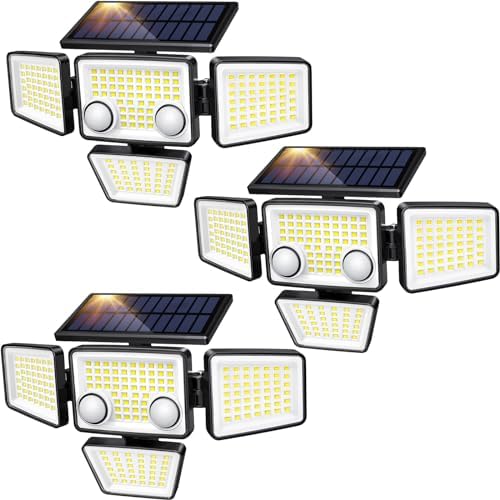 LYWALT Solar Outdoor Lights - 3000LM 188 LED Motion Sensor Outdoor Lights, 4 Heads Security Light,IP65 Waterproof, Easy Install,270°Wide Angle Flood Wall Light with 3 Modes for Backyard Yard by LYWALT