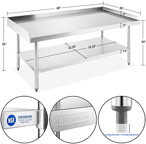 GRIDMANN NSF 16-Gauge Stainless Steel 60" L x 30" W x 24" H Equipment Stand Grill Table with Undershelf for Commercial Restaurant Kitchen - Image 5