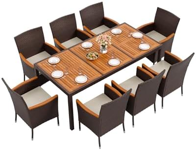 Flamaker Patio Dining Set for 8 Outdoor Acacia Wood Table and Chairs, Brown by Flamaker