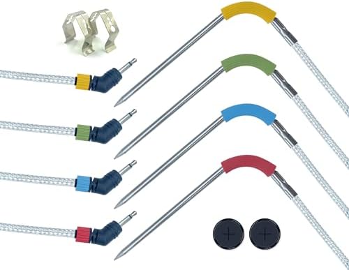 4-Pack Replacement Meat Temperature Probes for Weber Probe, iGrill & Weber Connect Smart Grilling Hub, 2.5mm Plug 48in Cable, ±1°C Accurate Washable Thermometer Probes, Color-Coded, -22°F to 572°F by Meatender