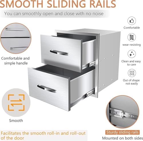 Pull Out Trash Drawer, Lower Sliding Rails Stainless Steel Roll Out Trash Bin Pull Out Tray With Handle For Outdoor Kitchen BBQ Island Grill Station,Double Drawers - Image 4