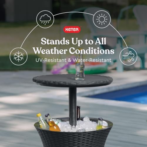 Keter Pacific Cool Bar Outdoor Patio Furniture and Hot Tub Side Table with 7.5 Gallon Beer and Wine Cooler, Dark Grey - Image 4