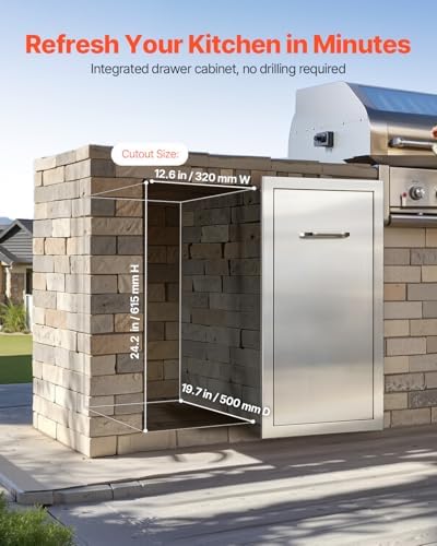 VEVOR Outdoor Kitchen Drawers 11.81" W x 23.62" H x 19.6" D Stainless Steel - Image 7