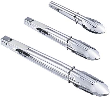 HINMAY 3PCS Stainless Steel Kitchen Tongs 7/9/12 Inch Cooking Tongs Set by HINMAY