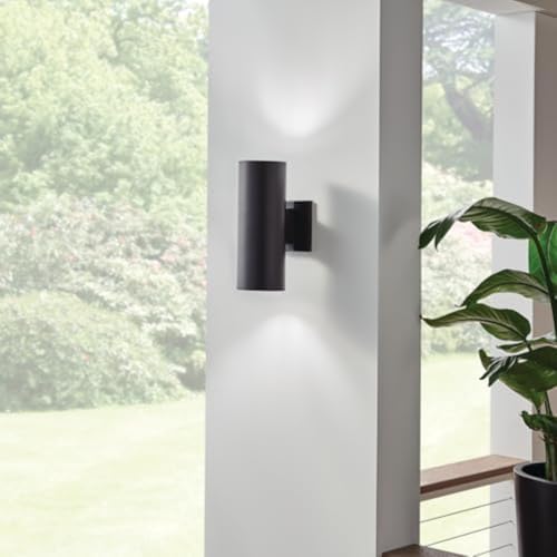 Kichler Cylinders 12" Outdoor Wall Sconce in Black, 2-Light Exterior Wall Light, Cylinder Fixture, (12" H x 5" W), 9244BK (Pack of 2) - Image 6