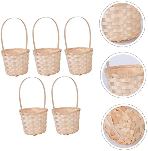 5Pcs Bamboo Picnic Basket with Handle, Weave Fruit Flower Storage Bin - Image 7