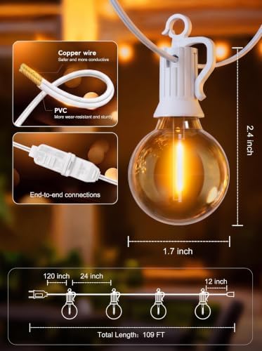 Outdoor String Lights, Total 200FT 100 LED Bulbs Shatterproof Patio Lights - Image 5
