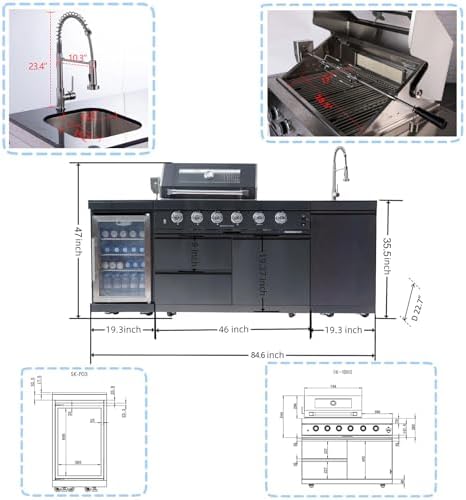 Outdoor Kitchen Island, 84.6 Inch 72000 BTU Gas Grill Combination With Refrigerator and Sink, Outdoor Stainless Steel Barbecue Bar, Natural Gas Barbecue Grill for Patios, Gardens, Parties - Image 2