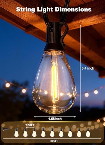200FT Outdoor String Lights Waterproof, 76+2 Shatterproof S11 LED Bulbs, Extra Long Patio Lights for Outside, Bistro Cafe Decor, Backyard Garden Hanging Lights, Outside Fence Light String - Image 2