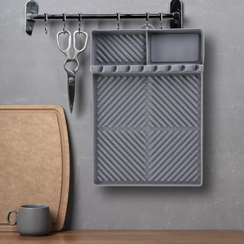 Silicone Griddle Tool Mat for Blackstone, Heat Resistant Side Shelf Mat with Drip Pad – BBQ Grill Accessories for Outdoor Grill, Kitchen Counter, Spatula Holder, Cooking Organizer (1, Gray) - Image 7