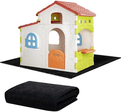 Outdoor Playhouse Mat - 53'' x 53'' Portable Outdoor Play House Activity Rug with Non Slip Backing Felt Outside Game House Play Mat Playhouse Pad Rug for Outside Home Floor by BOUTICOL