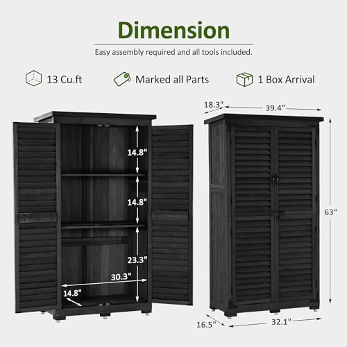 MCombo Outdoor Storage Cabinet, Wood Shed with Shelves 0870 (Black) - Image 3