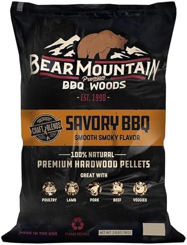 Bear Mountain Savory Wood Pellets for Smoker, Grill, and BBQ, 20lb Bag by BearMountainBBQ