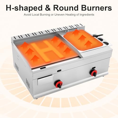 Gas Griddle, 6L/1.59Gal Stainless Steel Griddle & Deep Fryer Combo Gas Deep Fryer Gas Grill Griddle with Oil Draining Basket, Lid & 3 Spice Boxes, Commercial Griddle with Fryer for RV, Camping - Image 6