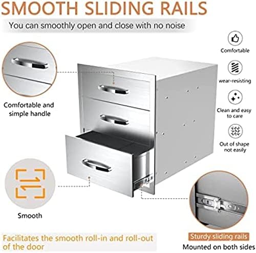 AHLOKI Stainless Steel with Chrome Handle BBQ Island Drawers for Outdoor Kitchen Or Grill Station,20Wx23Dx27H - Image 5