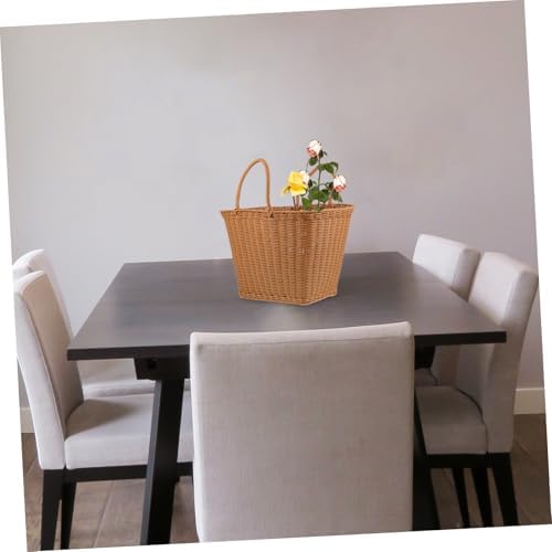 Woven Plastic Storage Basket, Portable Picking for Fruit Container, Brown - Image 2