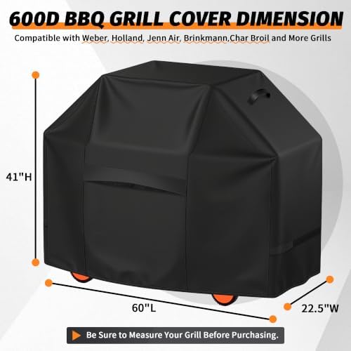 iCOVER Grill Cover 58 inch, BBQ Grill Cover for Outdoor Grill, 600D Heavy-Duty Waterproof Gas Grill Cover, Barbecue Cover for Weber, Charbroil, Brinkmann, Nexgrill and More, Black - Image 2