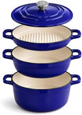 AHJ Cast Iron Dutch Oven Set - 4 Piece Nesting Enameled Cookware with Lid by AHJ