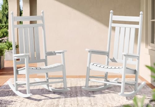 SERWALL Comfortable Outdoor Rocking Chairs Set of 2, White by SERWALL