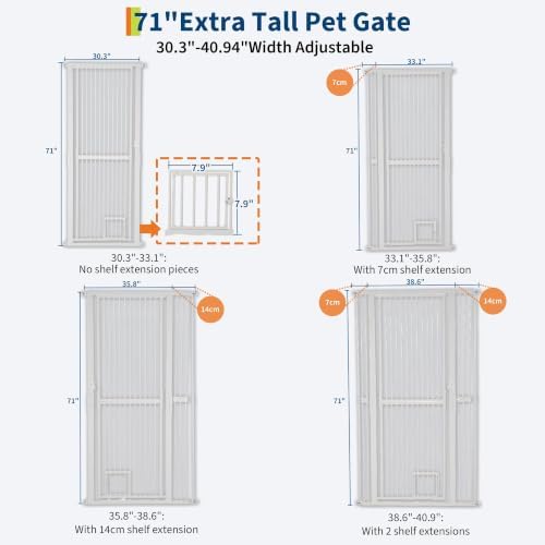 Garvee 71'' Extra Tall Cat Gate for Doorway, 30.3"-40.9" Width Adjustable - Image 2