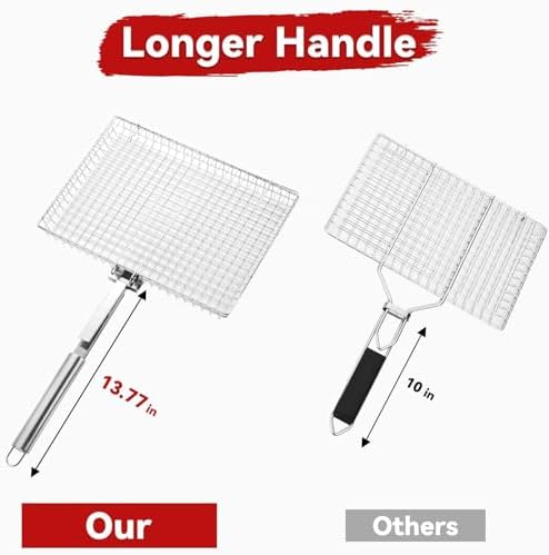 Grill Basket Extra Large,Grill Accessories for Outdoor Grill,Grilling Gifts for Men,Fish Grill Basket, Shrimp Vegetable, Veggie, Barbecue BBQ Rack, Camping Cooking, Unique Detachable Handle - Image 3
