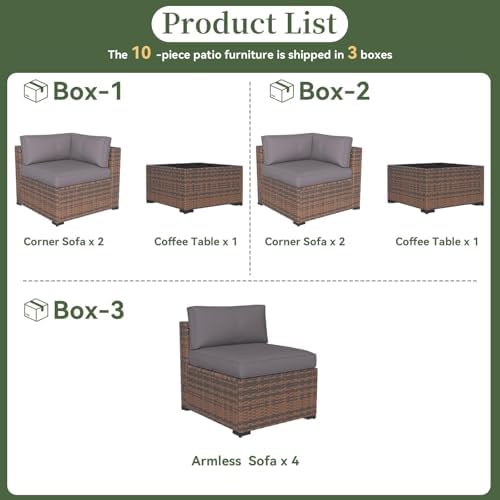 Aoxun 10 Piece Patio Furniture Set Wicker Rattan Patio Conversation Set - Image 6