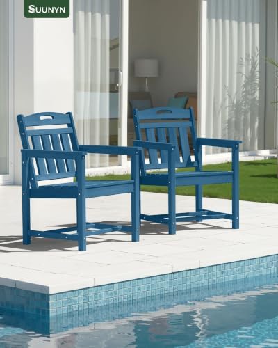HDPE Outdoor Patio Dining Chairs with Wide Seat, Oversized, Navy Blue - Image 2