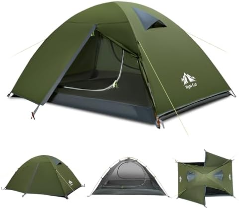 Night Cat 2-Persons Backpacking Tent: Waterproof Lightweight Camping Tent for Two People Hiking Outdoor Mountain with Aluminum Poles and Rainfly Green by NightCat