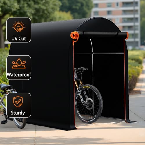 Bike Storage Shed Tent, Outdoor Bicycle Motorcycle Storage Shed with 210D Oxford Fabric PU2000 Waterproof for 2-5 Bikes, Bike Covers Shelter for Garden Tools, Toys, Lawn Mower (Black, Round M Size) - Image 3