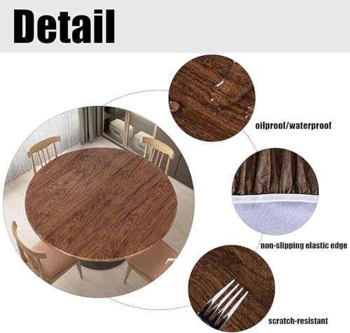 LUSHVIDA Round Tablecloth, Fitted Table Cloth for 45"-56" Tables, Oak - Image 4