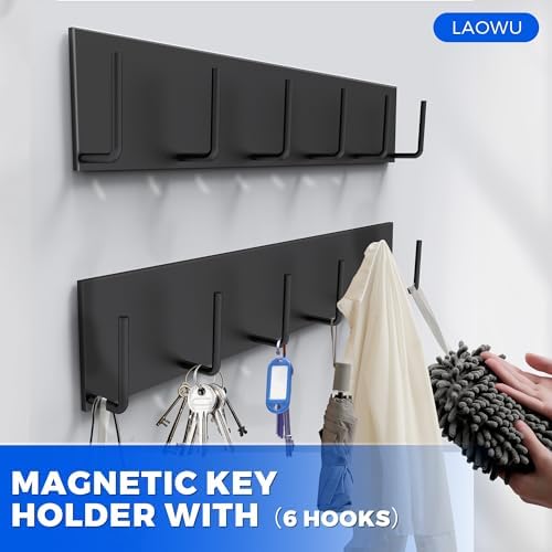 Magnetic Key Holder Wall Mount, Magnetic Key Rack Hanger With 6 Hooks For Metal Front Door, Magnetic Utensil Holder For Fridge, Strong Magnet Hanger Hook For Hanging Purse Kitchen Grill Tools Coat - Image 6