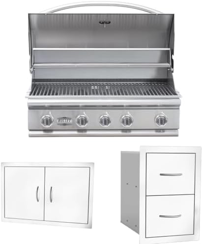 Bullet by Bull Stainless Steel Outdoor Kitchen Grill Set - Built-In Liquid Propane Grill -BBQ Kitchen Island Bundle - Includes 5 Burner Grill, Double Access Door & Double Storage Drawer by Unknown