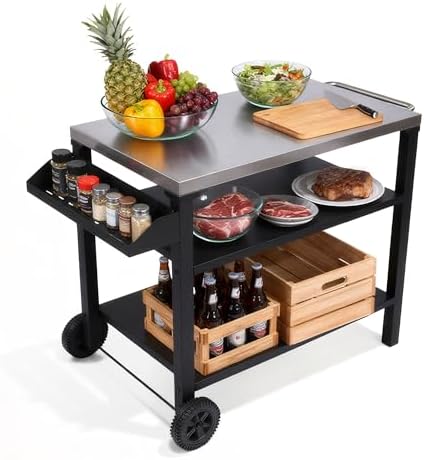 Endark Grill Cart, Grill Table, Outdoor Kitchen Rolling Dining Table, Outdoor Garden Patio BBQ Kitchen Food Prep Table Cart, Stainless Steel Tabletop by ENDARK