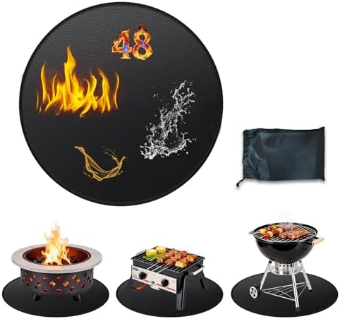 48'' Fire Pit Mat, Double-Sided Fireproof Under Grill Deck Protector Mat, Round BBQ Fireplace Pad for Patio, Indoor Outdoor Use, Waterproof/Oil-Proof/Reusable, Black by Garvee