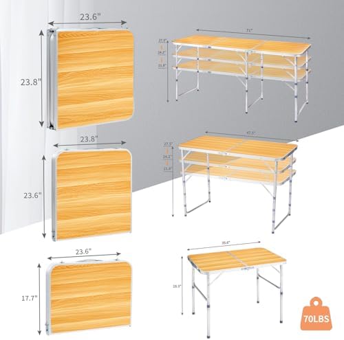 6.0 Ft Folding Portable Camping Table Yellow - Image 4