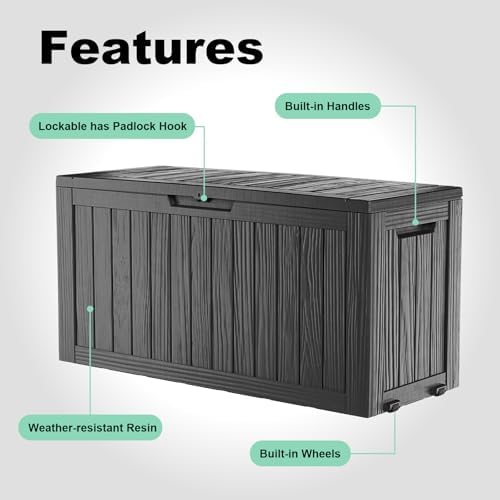 130 Gallon Resin Deck Box, Outdoor Storage Box, Waterproof UV Resistant，Weatherproof Organizer for Patio Furniture Cushions, Pool Accessories, Garden Tools, Indoor & Outdoor Use, Black - Image 3