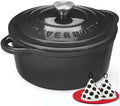 Overmont Enameled Cast Iron Dutch Oven - 5.5QT Pot with Lid Cookbook & Cotton Potholders - Heavy-Duty Cookware for Braising, Stews, Roasting, Sourdough Baking Graphite Gray by Overmont