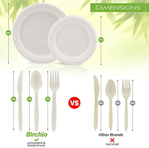 250 Piece Biodegradable Paper Plates Set (EXTRA LONG UTENSILS), Disposable Dinnerware Set, Eco Friendly Compostable Plates & Utensil include Plates, Forks, Knives and Spoons for Party - Image 2