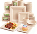 Havawish 100 Pcs Compostable Paper Plates and Bowls Set for 25 Guests, 10in & 8in Heavy Duty Sugarcane Disposable Plates 16 oz Biodegradable Cups and Paper Bowls, Party Camping Picnic(Beige) by Havawish