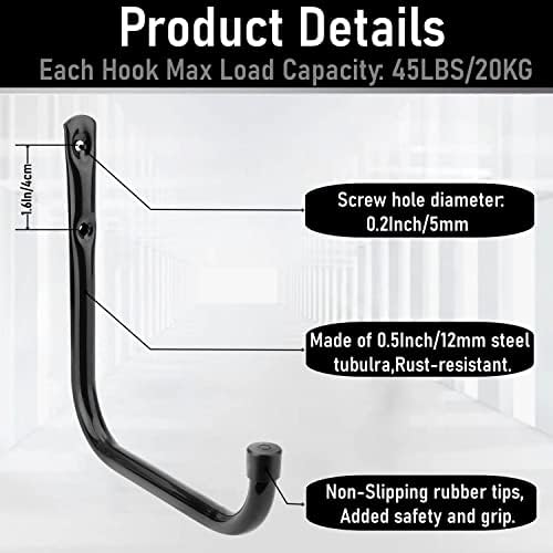 Heavy Duty Garage Hooks, 6.7Inch Wall Mount Garden Tools Storage Hook for Bike, Ladder, Chair, Garden Hose, Power Tool, Indoor Outdoor - Image 3