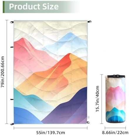 Outdoor Puffy Camping Blanket, Lightweight Down Alternative Printed Large Ultra Warm Quilt Waterproof for Traveling Picnic Beach Party Cold Weather (Multicolored Mountain) - Image 2