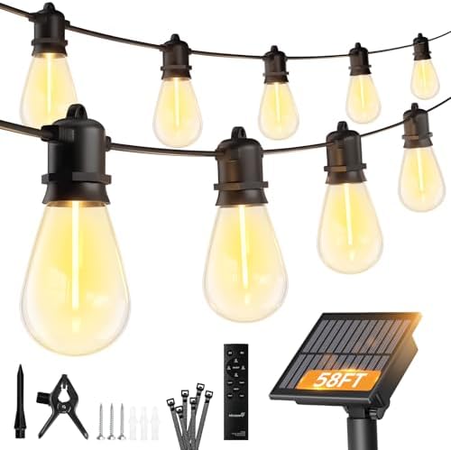 Minetom 58FT Solar String Lights Outdoor Waterproof, S14 Patio Lights by Minetom