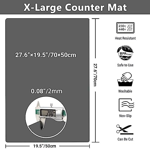 Ewen 27.6x19.5in 2mm Silicone Mats for Kitchen Counter, Thick Heat Resistant Silicone Baking Mat Placemat, Large Glass Top Stove Cover Countertop Protector Pad for Pastry Air Fryer Coffee Maker Art - Image 3