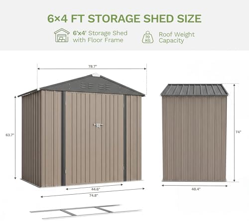 Devoko 6x4 FT Outdoor Storage Shed with Floor Frame, Brown - Image 6