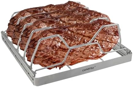 Foldable Rib Rack for Smoking - Stainless Steel Rib Rack, BBQ Accessory for 4 Ribs, 10 in Rib Rack for Grills, Smokers, and Outdoor BBQ, Rust-Resistant and Easy to Clean by Unknown