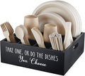 ALELION Paper Plate Dispenser for Countertop - Wooden Utensil Holder Organizer for Party - Silverware Caddy for Plate, Cup, Fork, Spoon - Cutlery Holder with Handles for Kitchen Camping Buffet by ALELION