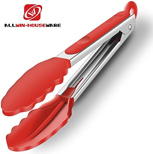 2 Pack Silicone Kitchen Tongs, 9 & 12 Inch, Stainless Steel, Red - Image 5